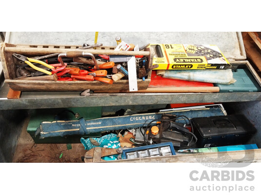 Large Steel Tool Box of Drills, Drill Bits, Tools, Impact Drill