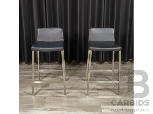 Pair of Black Vinyl Bar Stools on Brushed Steel Bases by Freedom Furniture