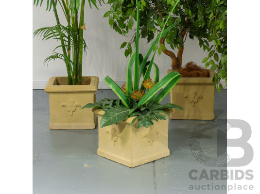 Set of Four Artificial Faux Plants and Matching Pots