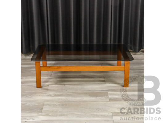 Vintage Ply Coffee Table with a Smoky Glass Top by Tessa Furniture