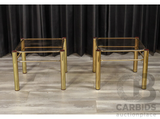 Pair of Brass Side Tables with Glass Tops