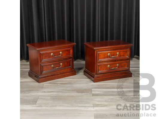 Pair of Georgian Style Two Drawer Bedsides and Bedhead by Drexel Furniture