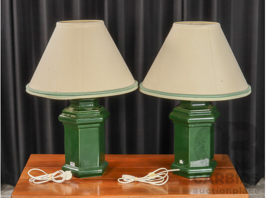Pair of Green Ceramic Table Lamps