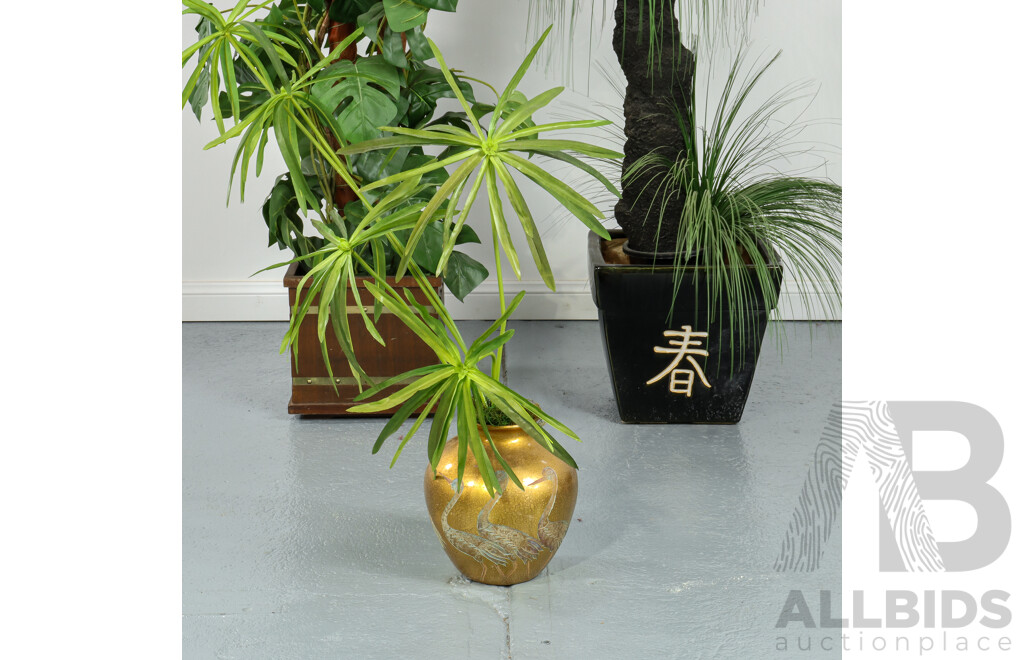 Collection of Six Artificial Faux Plants and Pots