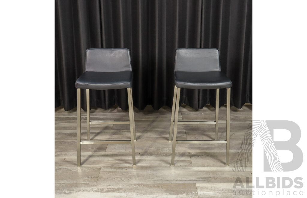 Pair of Black Vinyl Bar Stools on Brushed Steel Bases by Freedom Furniture