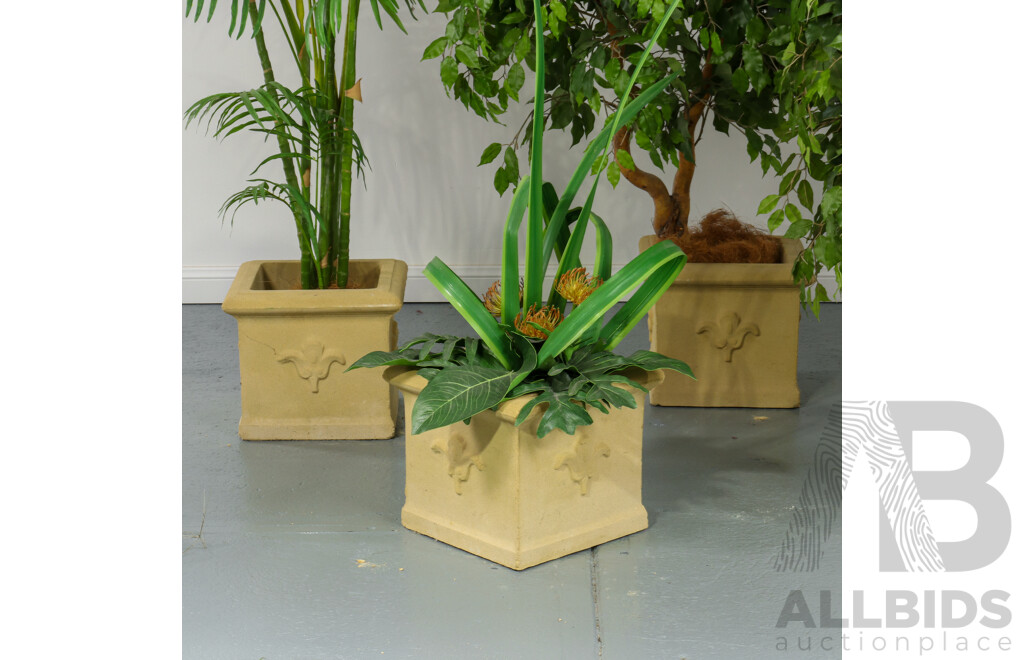 Set of Four Artificial Faux Plants and Matching Pots