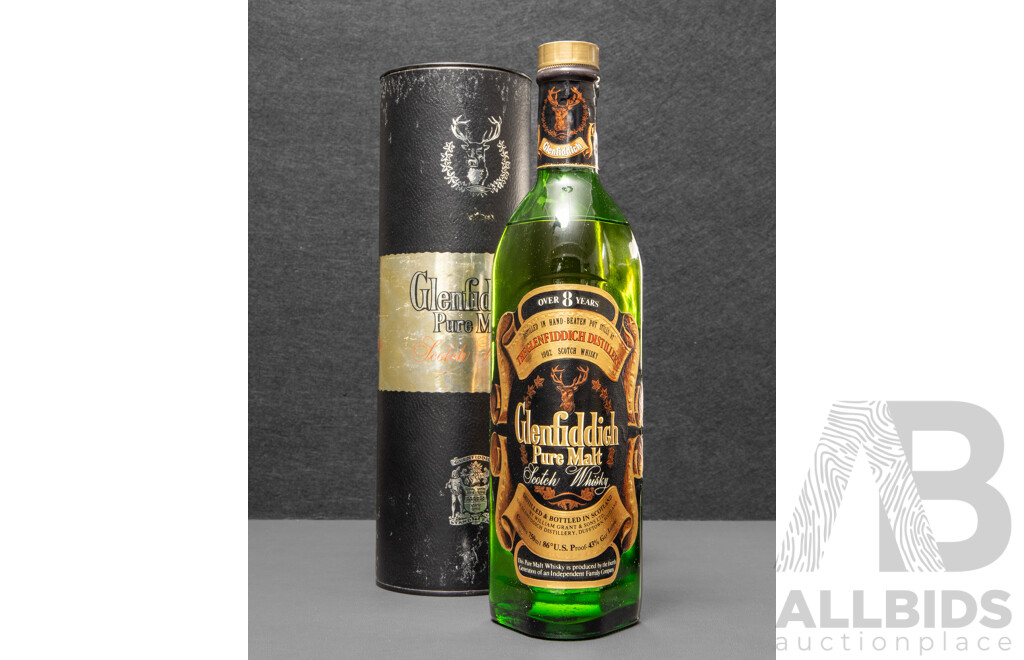 Vintage Glenfiddich Pure Malt Scotch Whisky in Presentation Tube