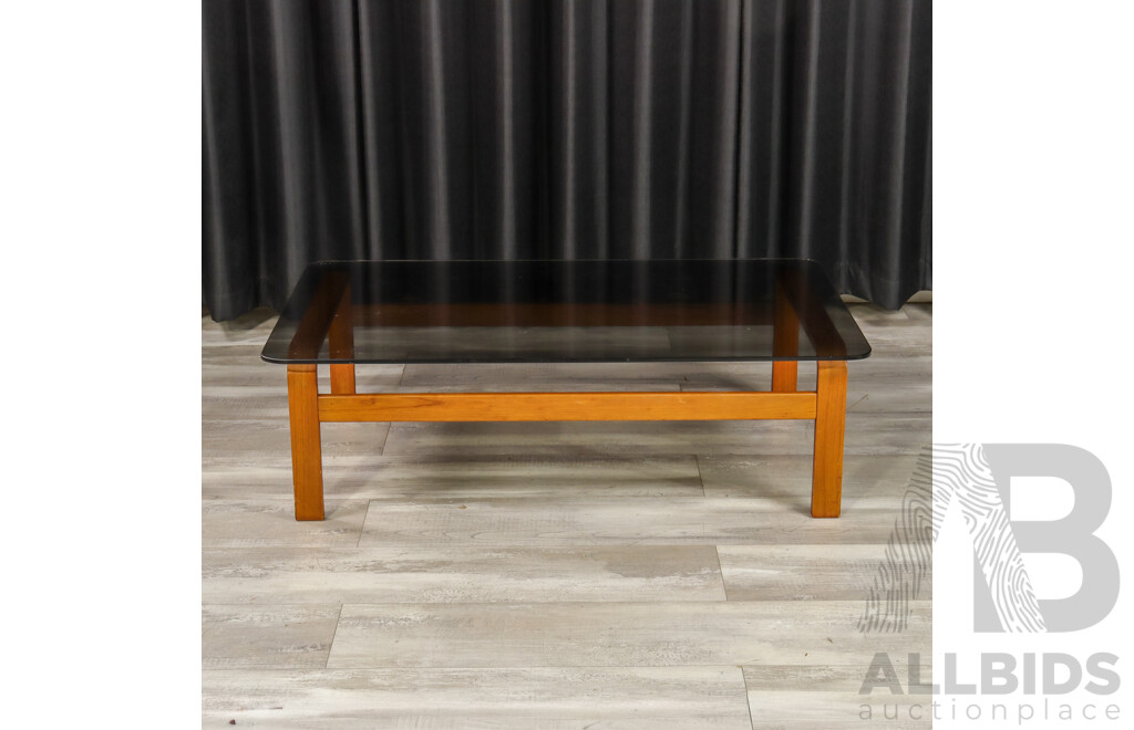 Vintage Ply Coffee Table with a Smoky Glass Top by Tessa Furniture