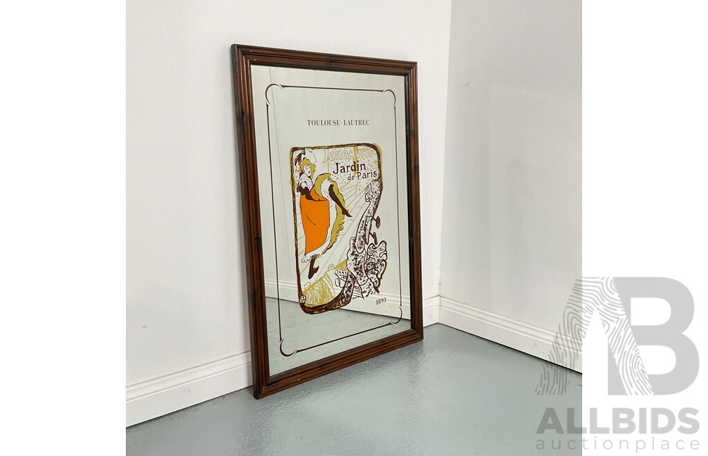 Vintage Pub Mirror Featuring 'Jane Avril Au Jardin De Paris', Original From 1893 by Henri De Toulouse-Lautrec, 89H x 63W cm (frame)