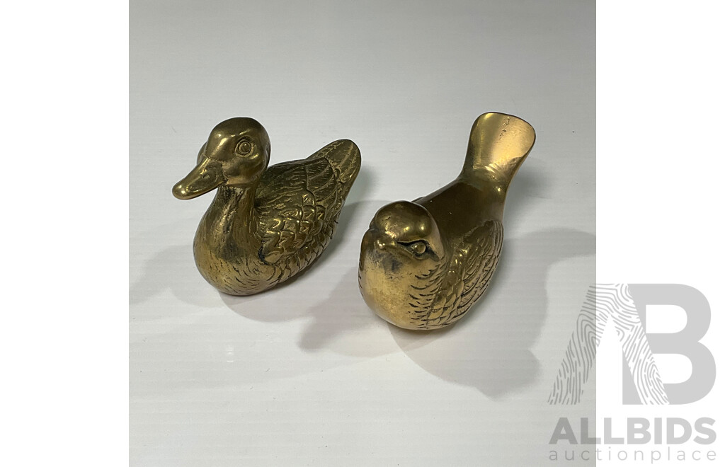 Collection of Six Brass Animals Including Ducks, Bird and Cranes