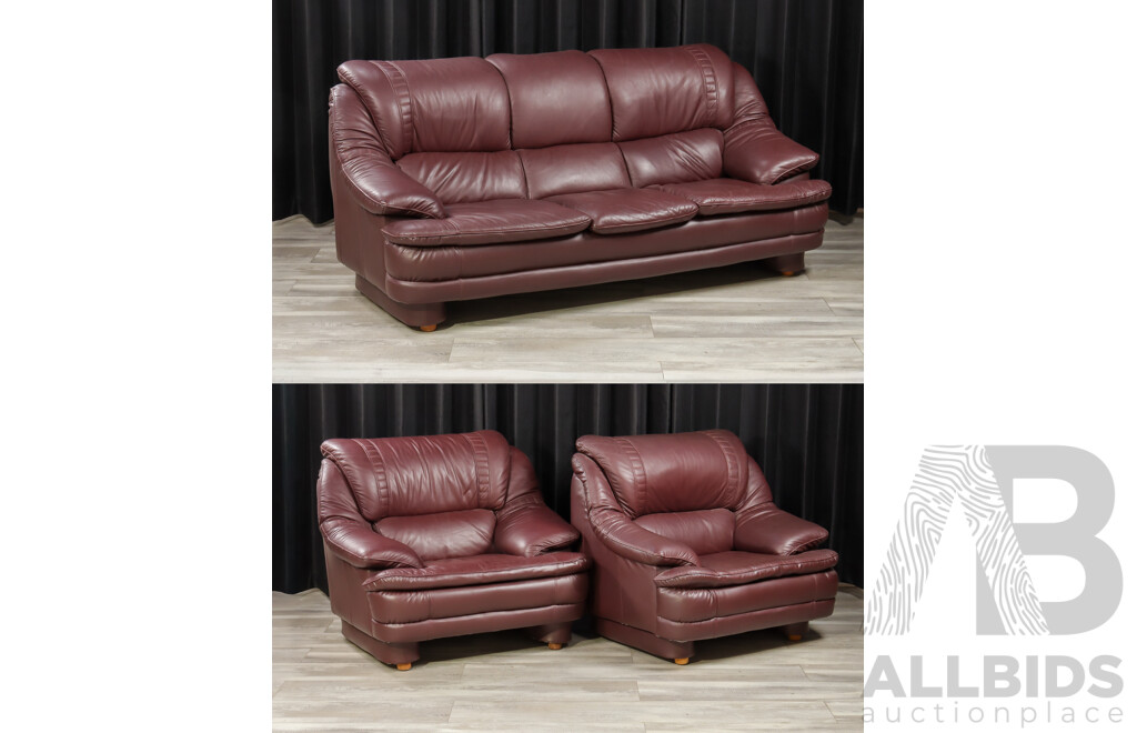 Maroon Leather Three Piece Lounge Suite