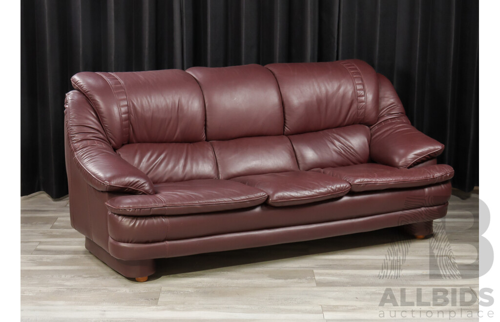 Maroon Leather Three Piece Lounge Suite