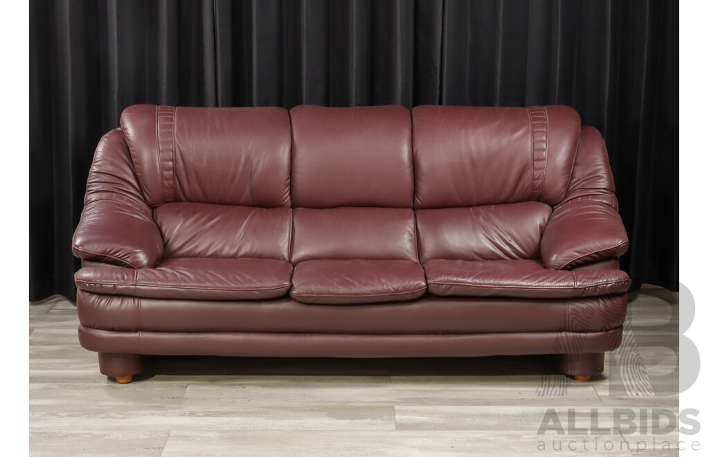 Maroon Leather Three Piece Lounge Suite
