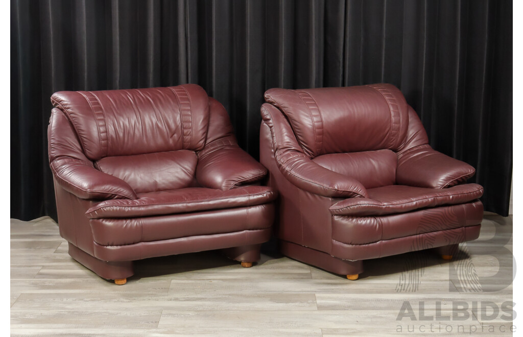 Maroon Leather Three Piece Lounge Suite