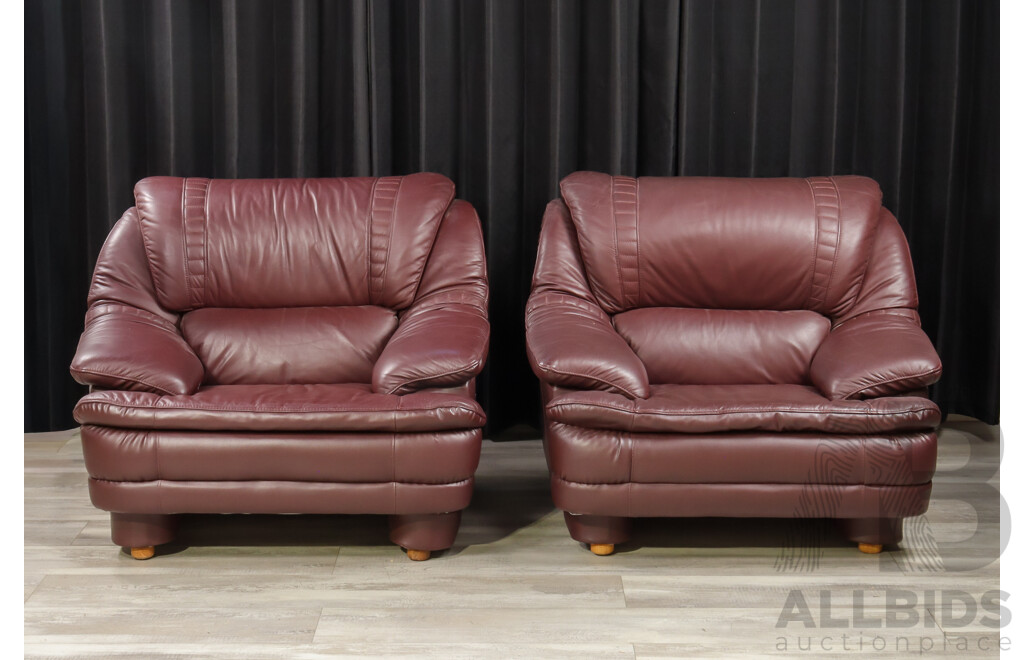 Maroon Leather Three Piece Lounge Suite