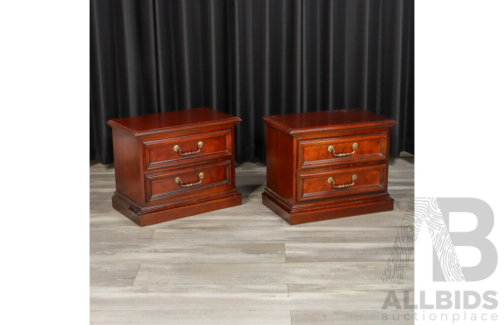 Pair of Georgian Style Two Drawer Bedsides and Bedhead by Drexel Furniture