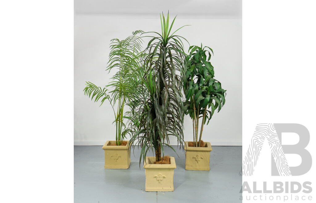 Set of Three Artificial Faux Plants and Matching Pots