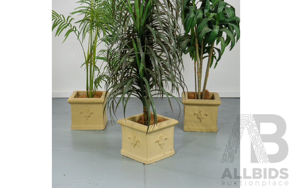 Set of Three Artificial Faux Plants and Matching Pots