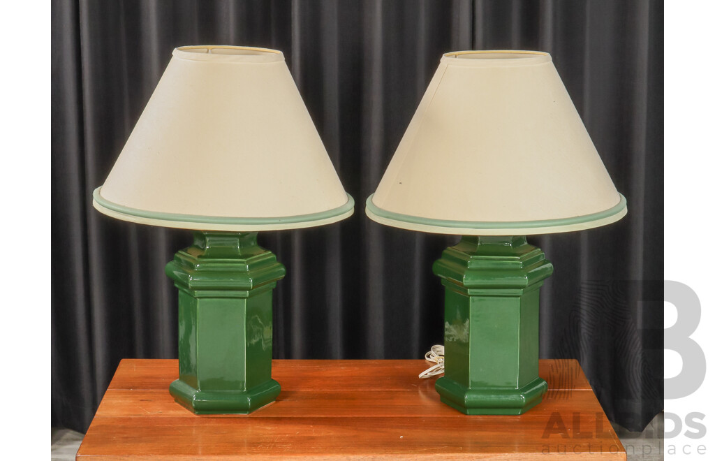 Pair of Green Ceramic Table Lamps