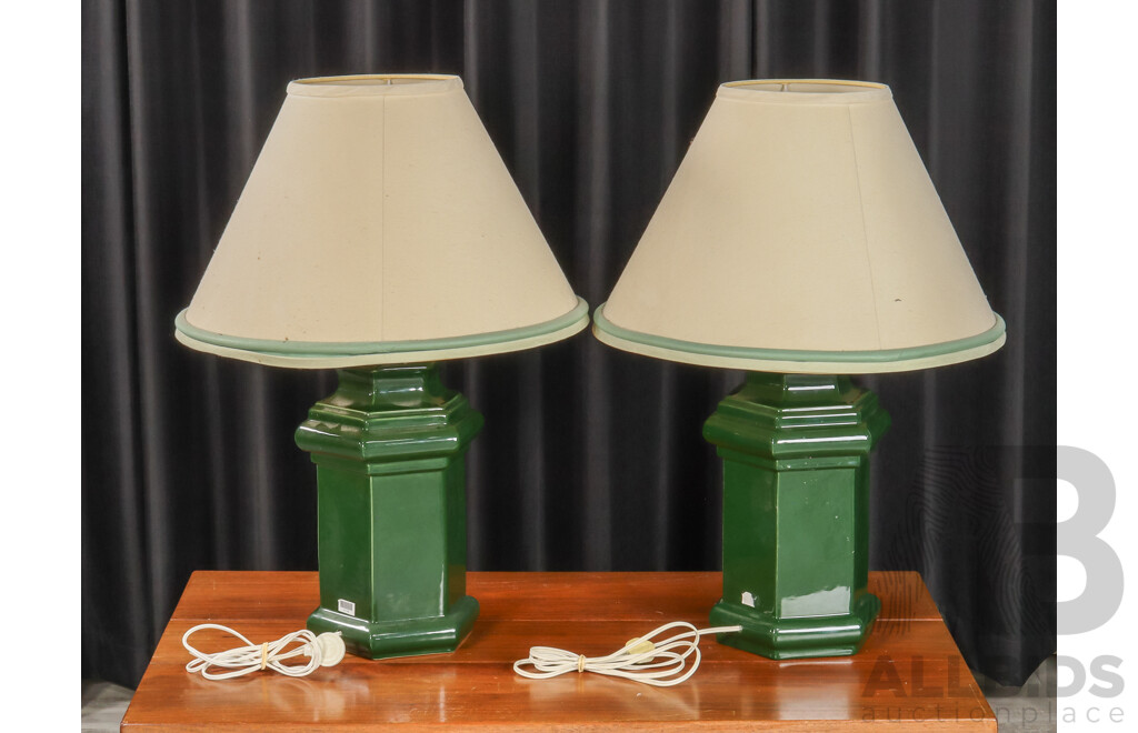 Pair of Green Ceramic Table Lamps