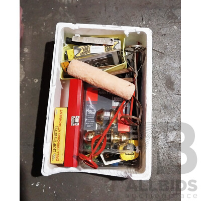 Box of Assorted Tools and Building Supplies