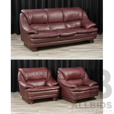 Maroon Leather Three Piece Lounge Suite