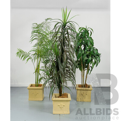 Set of Three Artificial Faux Plants and Matching Pots