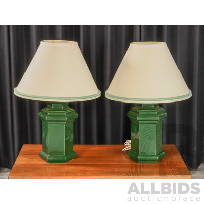 Pair of Green Ceramic Table Lamps