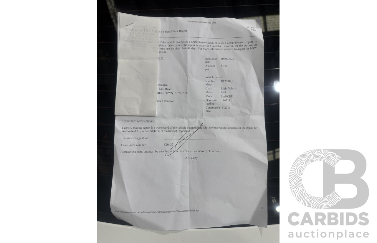 04/2016 Mitsubishi Lancer ES Sport CF 4D Sedan White 2.0L