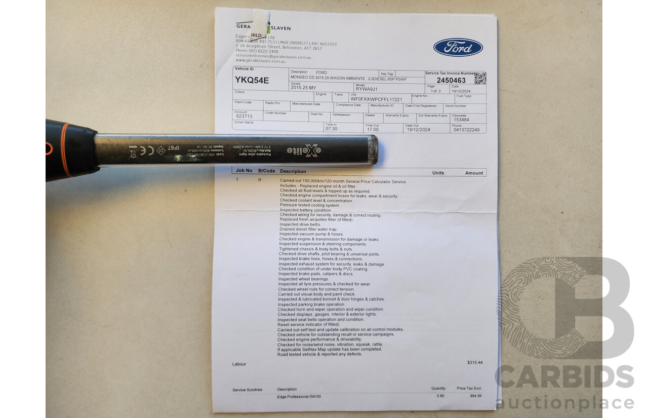 07/2015 Ford Mondeo Ambiente TDCi MD 4d Wagon White 2.0L