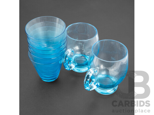 Collection of Eight Vintage Aqua Glasses Including Six Tumblers and Two Mugs