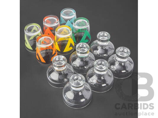 Collection of Six Retro Tumblers Together with Six Bubble Stem Champagne Glasses