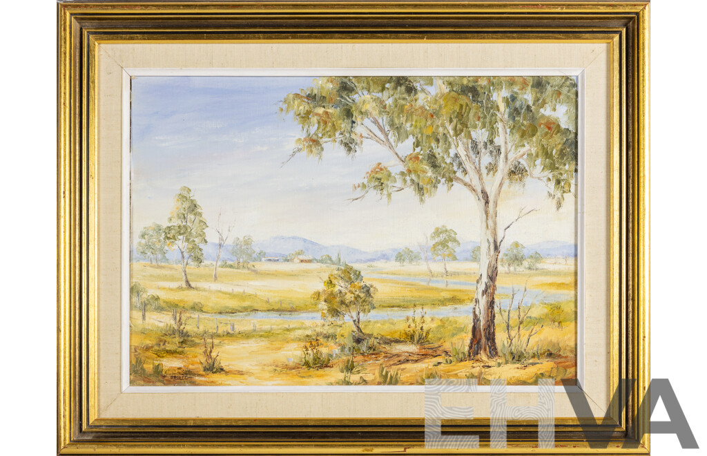 D.Scott, (20th Century), Summer Afternoon Landscape, Original Vintage Oil on Canvas Board, 51H x 67W cm (frame)