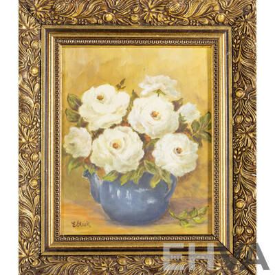 Elva Black (20th Century, Australian), Bowl of Roses and Growing Wild, Pair of Original Vintage Oils on Canvas Board/Board, 35H x 31W cm (frame largest) (2)