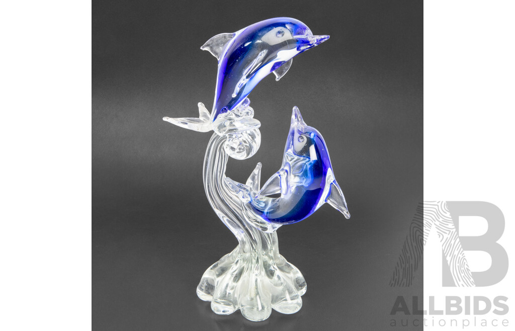 Hand-blown Art Glass Frolicking Dolphins