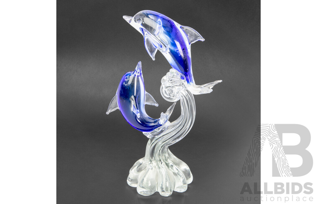 Hand-blown Art Glass Frolicking Dolphins
