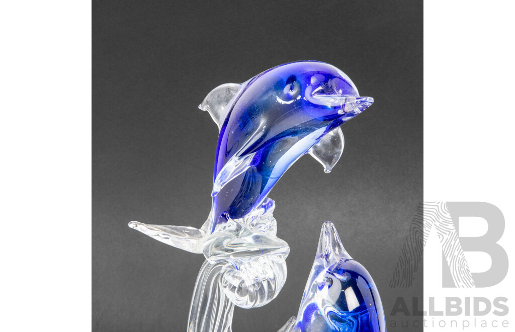 Hand-blown Art Glass Frolicking Dolphins