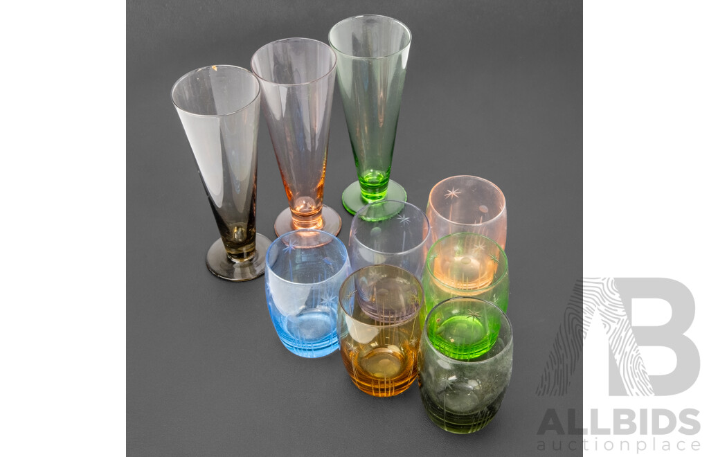 Collection of Nine Vintage Coloured Drinking Glasses