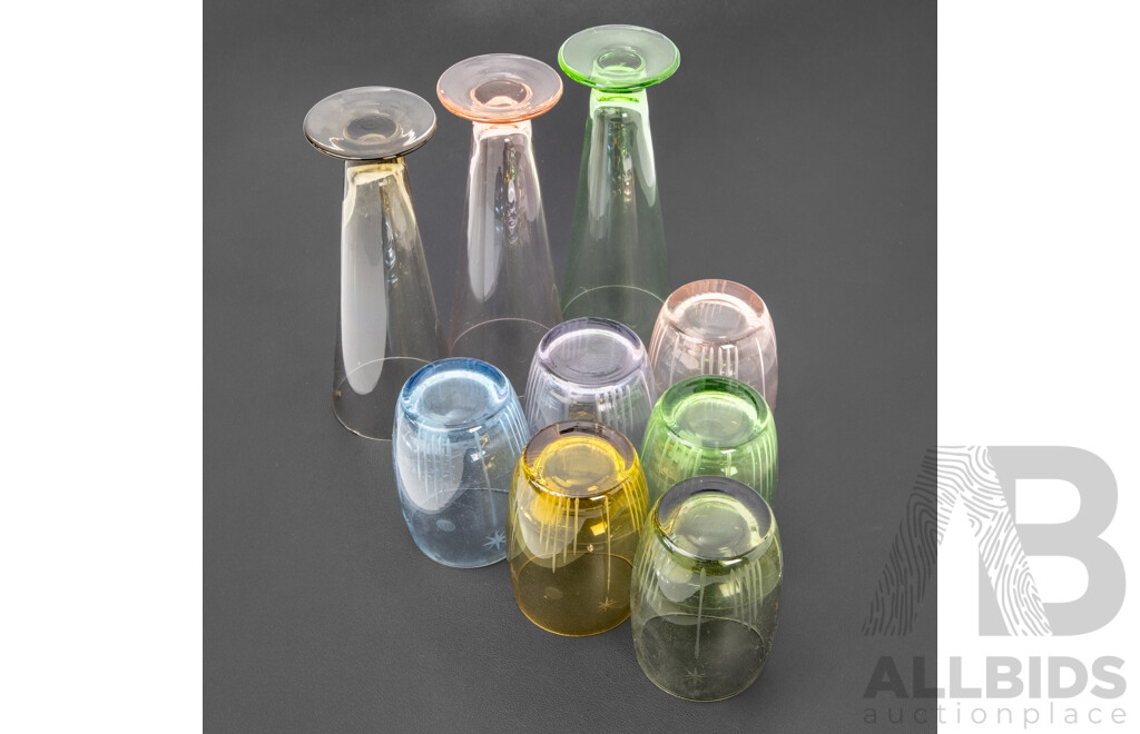 Collection of Nine Vintage Coloured Drinking Glasses