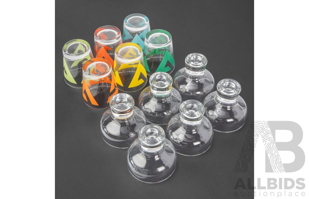 Collection of Six Retro Tumblers Together with Six Bubble Stem Champagne Glasses