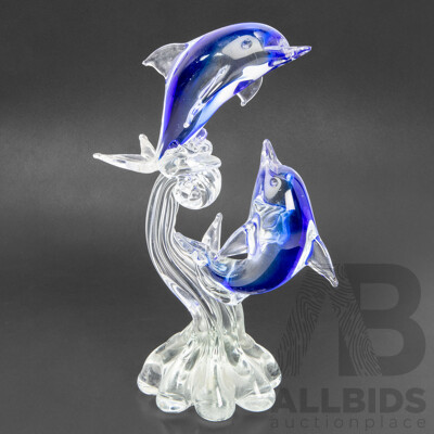 Hand-blown Art Glass Frolicking Dolphins