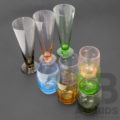 Collection of Nine Vintage Coloured Drinking Glasses