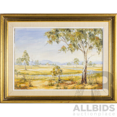 D.Scott, (20th Century), Summer Afternoon Landscape, Original Vintage Oil on Canvas Board, 51H x 67W cm (frame)