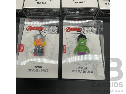 STAR WARS USB Cables and MARVEL AVENGERS 32GB USB Dlash Drives - Lot of 10