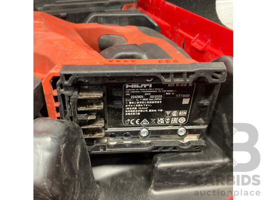 1662890 · HILTI SR 6-22 Reciprocating Saw Kit, Including 2x Battery and Battery Charger