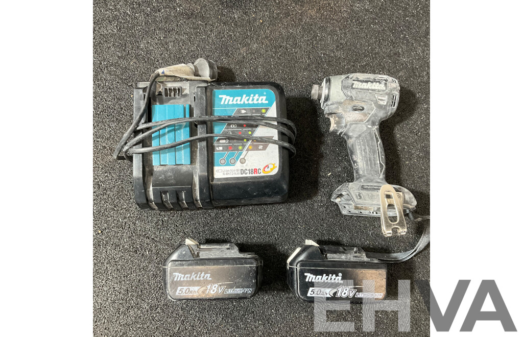 MAKITA 18V Kit, Including Impact Driver (TD173D), Battery Charger (DC18RC) and 2x 5.0ah Battery - Lot of 4