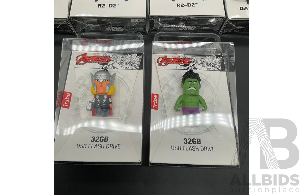 STAR WARS USB Cables and MARVEL AVENGERS 32GB USB Dlash Drives - Lot of 10
