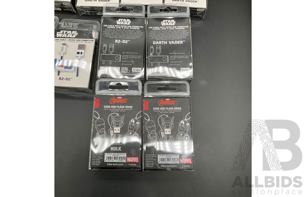 STAR WARS USB Cables and MARVEL AVENGERS 32GB USB Dlash Drives - Lot of 10