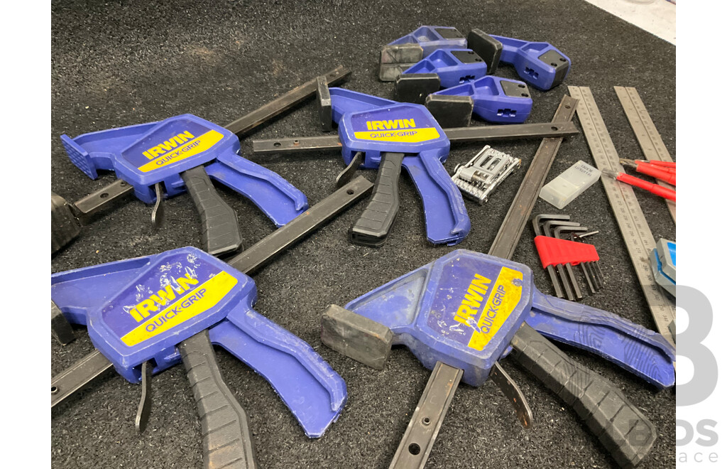 Assorted Hand Tools, Including IRWIN Quick Grip Claps, Cutting Pliers, TROJAN Screwdrivers and Others