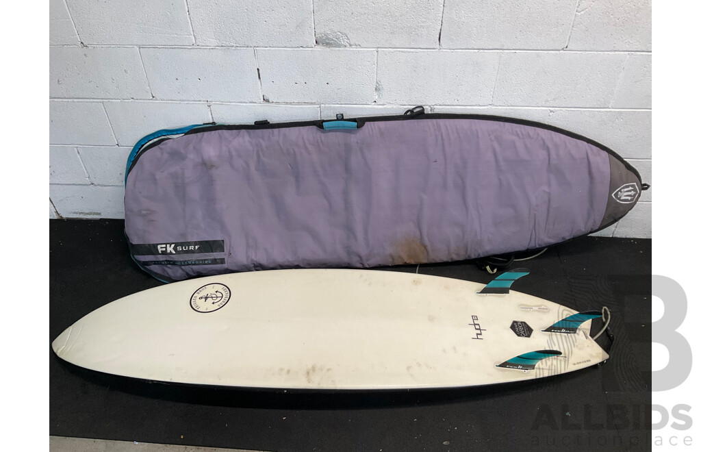 HYDRO Surfboard (6'2x20.1/4x2.1/2 33.23L) with 3x FCS Medium Performer Fins  and FK Surf Surfboard Bag (6,3)
